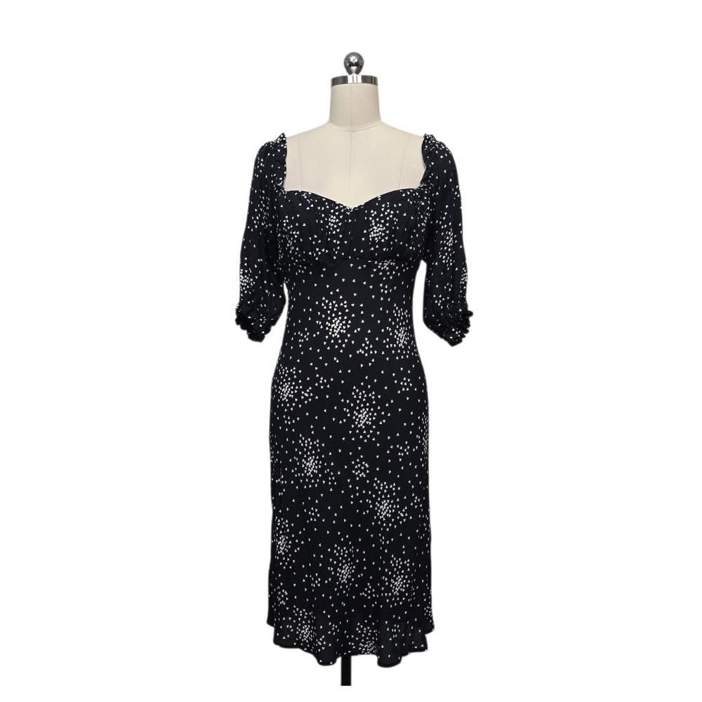 Anthropologie Heart Print Midi Dress Black White Sweetheart Neck Size Small NWT
